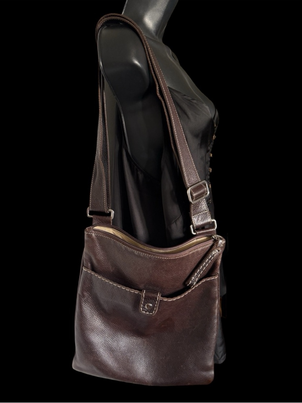 🦫 ROOTS Canada Venetian Village Large Leather Crossbody Bag w/Adjustable Strap